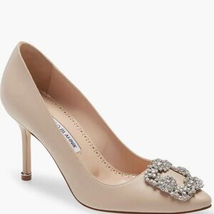 Manolo Blahnik Beige Embellished Pumps